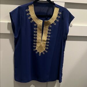 Blue and Gold Embroidered Women's Top
